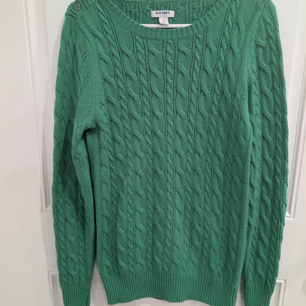 Old Navy Green Cable Knit Long Sleeve Boat Neck Sweater Size Small Petite
